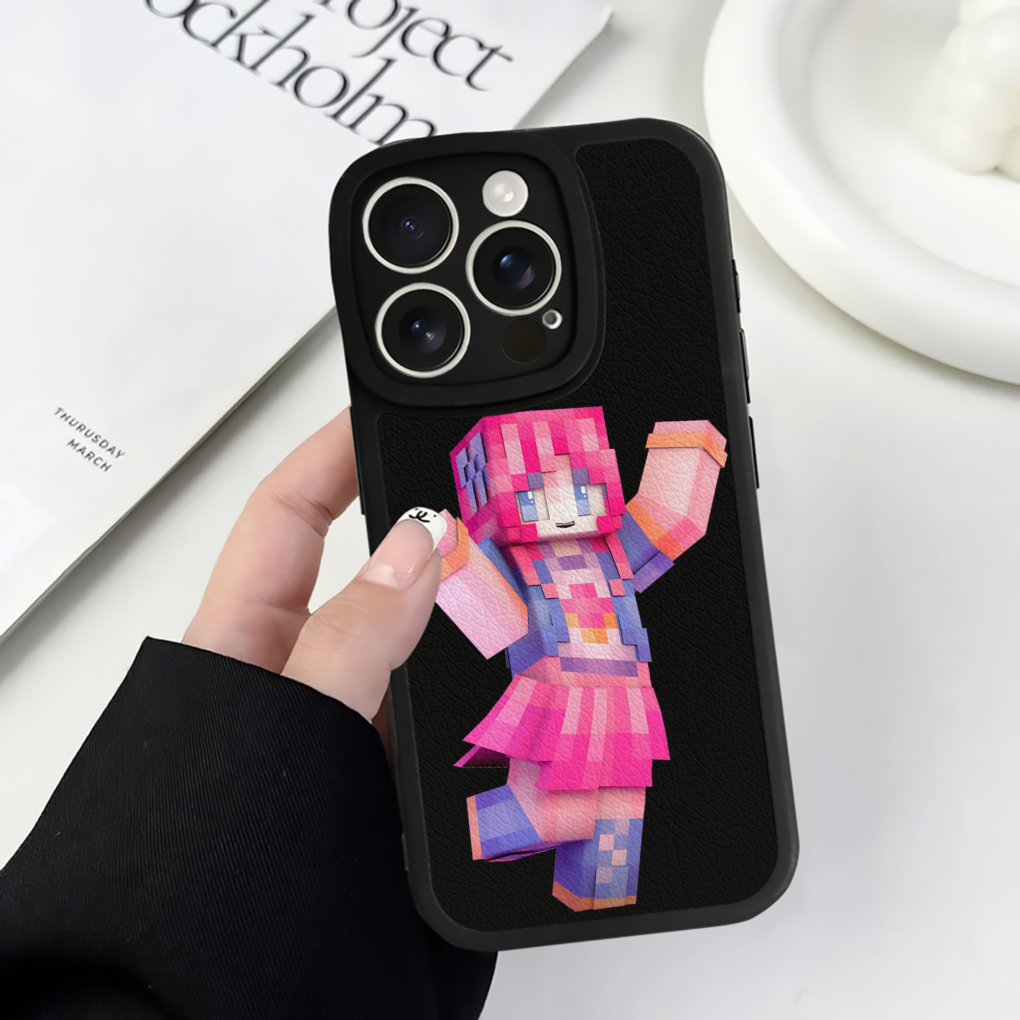 （画像用） マインクラフト ブロックの世界 Minecraft MC Block world 【iPhone 16シリーズ対応】シリコンスマホケース（レザー調） 材質：シリコン